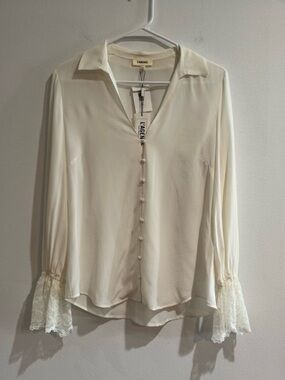 L’AGENCE Shyla Silk Lace Cuff Blouse Ivory XS NWT $425